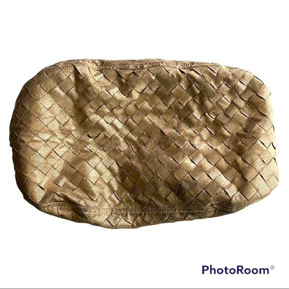 Vintage Y2K Metallic Gold Leather Basket Weave Hobo Style Bag Melie Bianco Purse - Picture 5 of 10